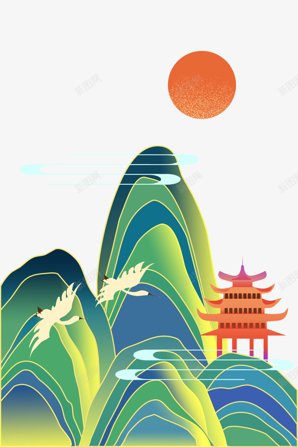 国潮重阳登高高山png免抠素材_88icon https://88icon.com 国潮 重阳 登高 高山