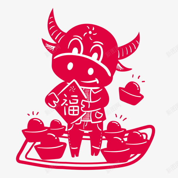 剪纸风牛年元素可爱福牛png免抠素材_88icon https://88icon.com 剪纸风 牛年 元素 可爱福牛