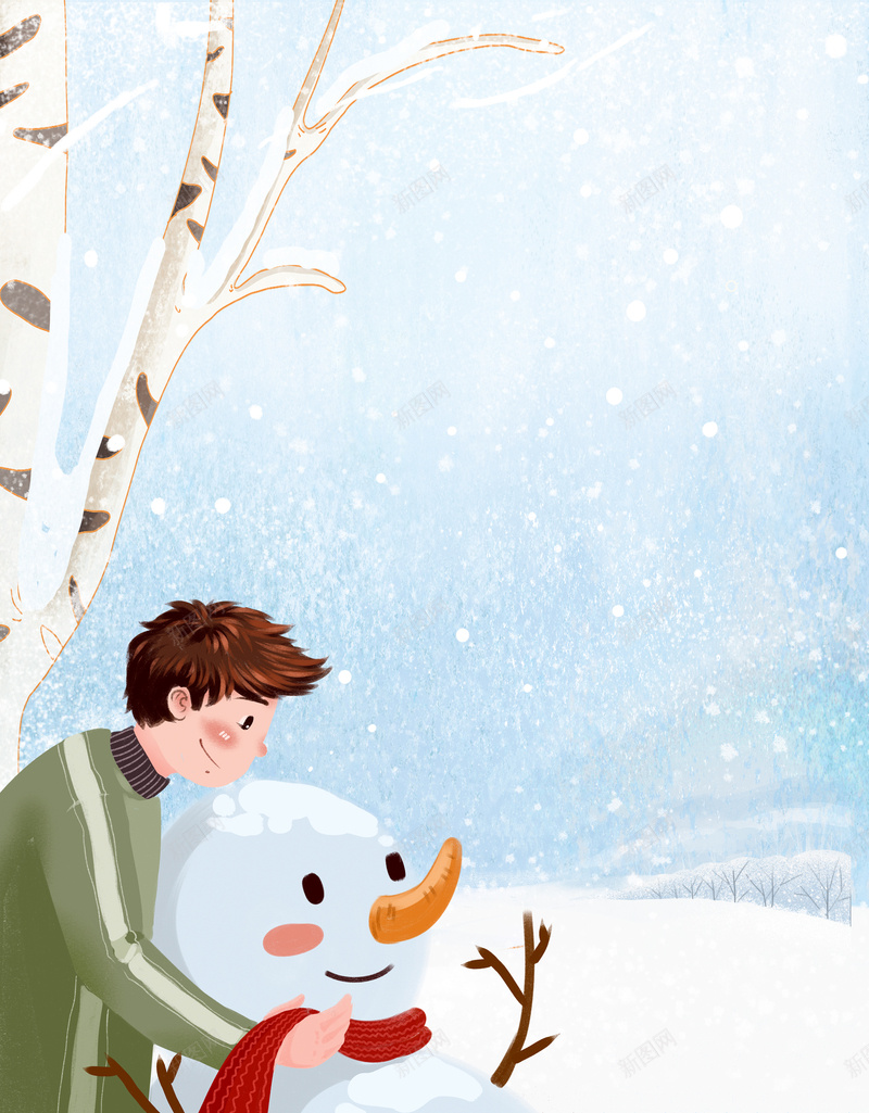 冬天堆雪人背景图元素jpg设计背景_88icon https://88icon.com 冬天 堆雪人 背景图 白桦树 卡通人物 手绘