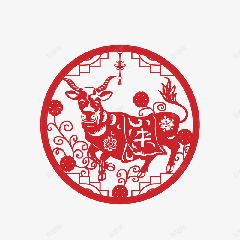 2021年牛年剪纸红色新年春节喜庆插画窗花AI矢量png免抠素材_88icon https://88icon.com 牛年 剪纸 红色 新年 年春节 喜庆 插画 窗花 矢量