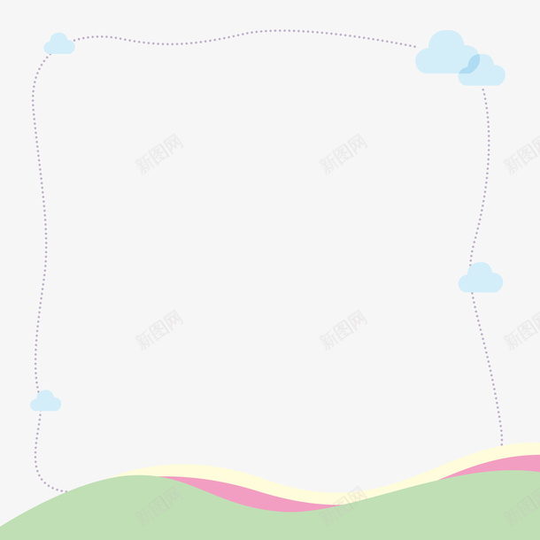 卡通白云点点边框psd免抠素材_88icon https://88icon.com 白云 边框 绿地 卡通