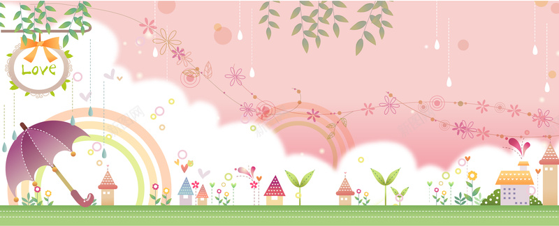 卡通元素可爱横幅背景童画矢量66ai设计背景_88icon https://88icon.com 插画 卡通元素 童画 花朵