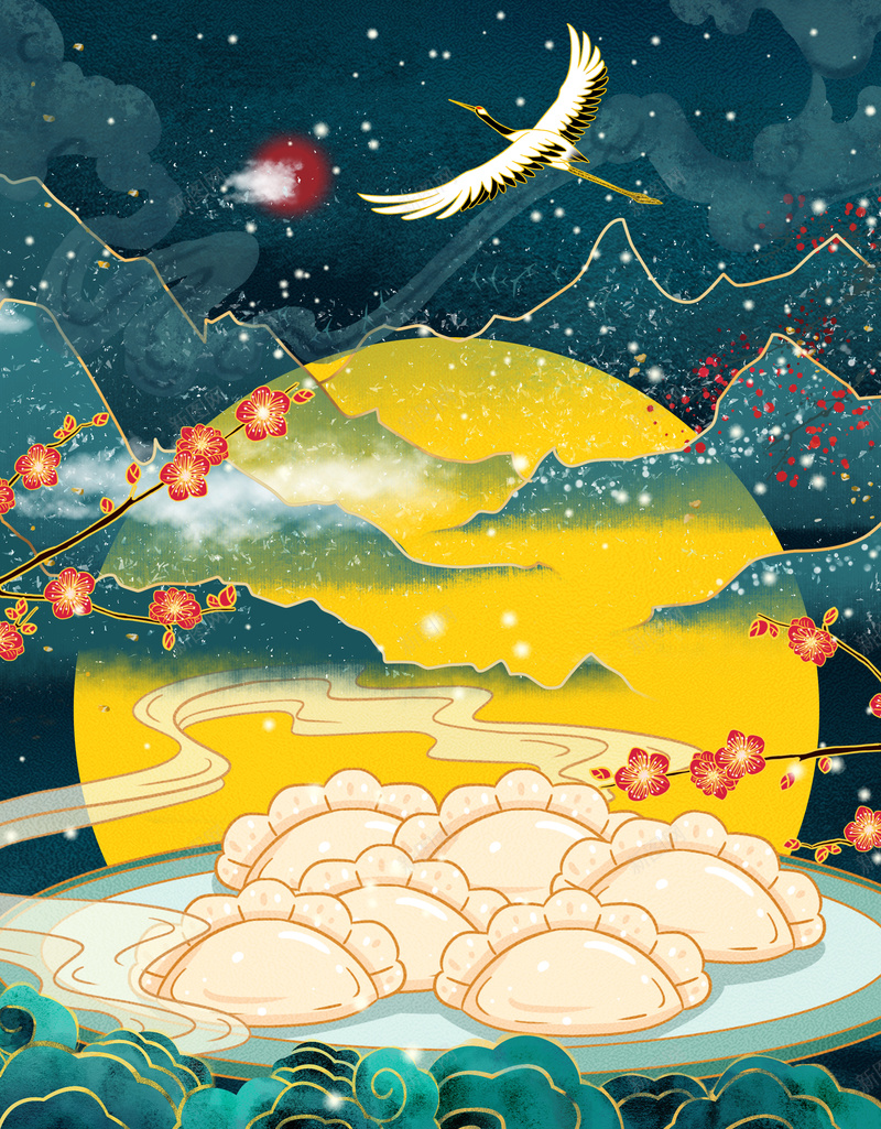 手绘国潮山水仙鹤背景图psd设计背景_88icon https://88icon.com 仙鹤 国潮 国潮背景墙 山水 手绘 背景图 雪花