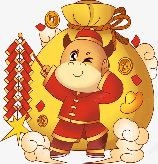 卡通福牛元素7png免抠素材_88icon https://88icon.com 卡通 中国风 福牛 元素