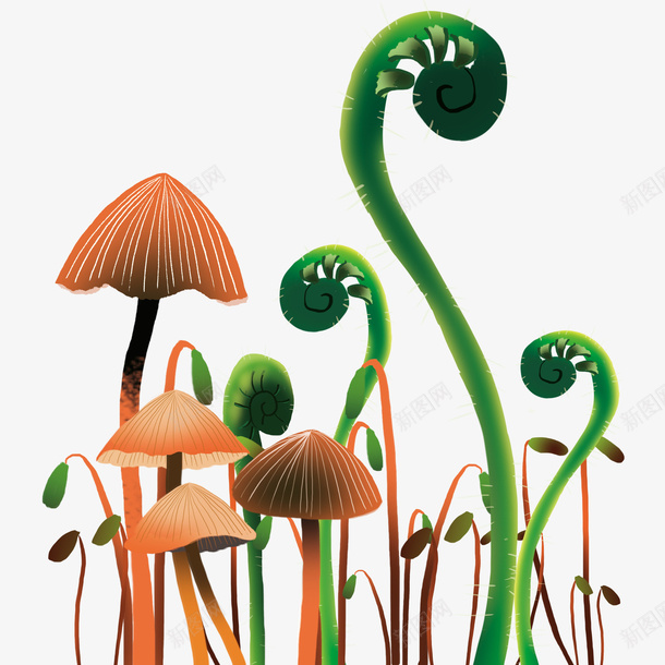 卡通蘑菇蕨类豆芽植物psd免抠素材_88icon https://88icon.com 植物 蘑菇 豆芽 童话