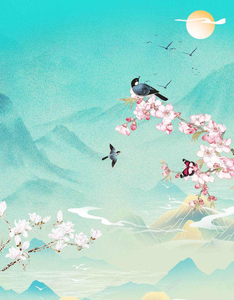 手绘花鸟元素蝴蝶元素图psd设计背景_88icon https://88icon.com 元素 元素图 国潮 国潮背景墙 手绘 春天 背景图 花鸟 蝴蝶