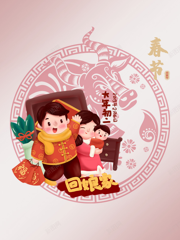 春节大年艺术字psd免抠素材_88icon https://88icon.com 剪纸窗花 卡通人物 春节 牛年 艺术字