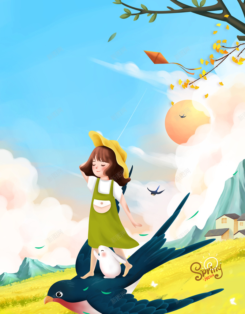 春天创意背景燕子云手绘人物树枝装饰psd设计背景_88icon https://88icon.com 云 人物 创意手机壁纸 创意背景 手绘 春天 树枝装饰 燕子 风筝