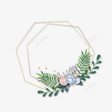 绿色鲜花金边框png免抠素材_88icon https://88icon.com 绿色 植物 边框 装饰
