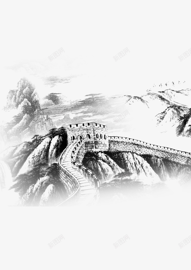 万里长城山水画png免抠素材_88icon https://88icon.com 万里长城 三水画 中国建筑 传统 传统素材 元素 卡通长城 山水画壁纸 广告设计 矢量长城 素材 设计 长城 长城封面 长城素材 黑白长城