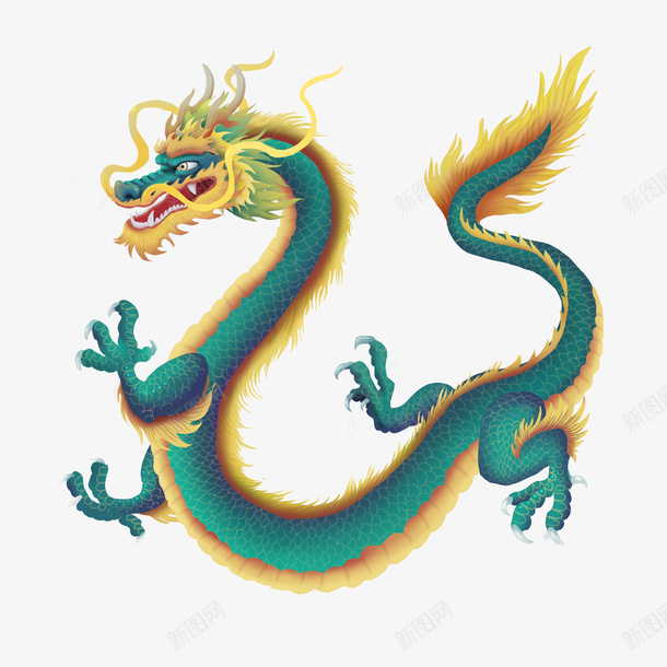 国潮手绘青龙psd免抠素材_88icon https://88icon.com 四圣兽 国潮 复古元素 小青龙 手绘 绿色巨龙 青色龙 青龙