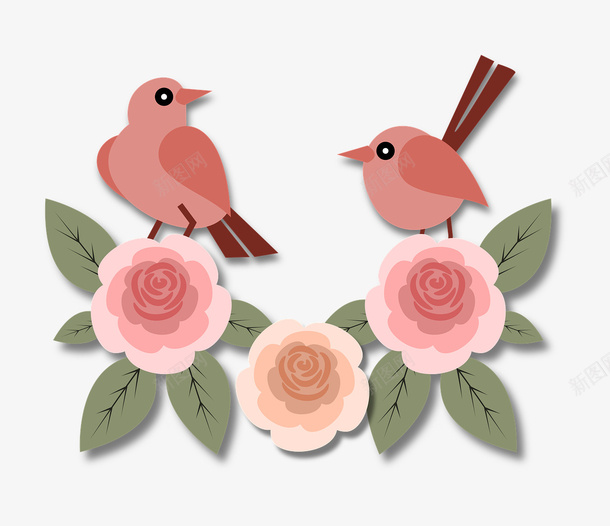 双鸟嬉戏花枝png免抠素材_88icon https://88icon.com 鸟 花 树枝 爱情