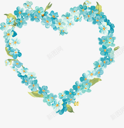 手绘小清新蓝色心形花环png免抠素材_88icon https://88icon.com 小清新 心形 手绘 爱心空心 花环