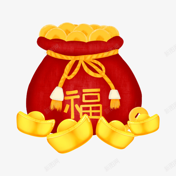 福袋元宝红色png免抠素材_88icon https://88icon.com 福袋 元宝 红色 新年