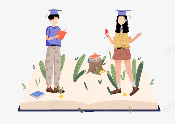在书海里徜徉png免抠素材_88icon https://88icon.com 书本 少年 女孩 博士帽