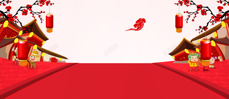 红色卡通红地毯新年海报背景素材psd设计背景_88icon https://88icon.com 2017年 主题背景 全家欢乐 幸福安康 开心 手绘卡通背景 新年海报 新春大吉 春节地毯 梅花 红地毯 鸡年快乐