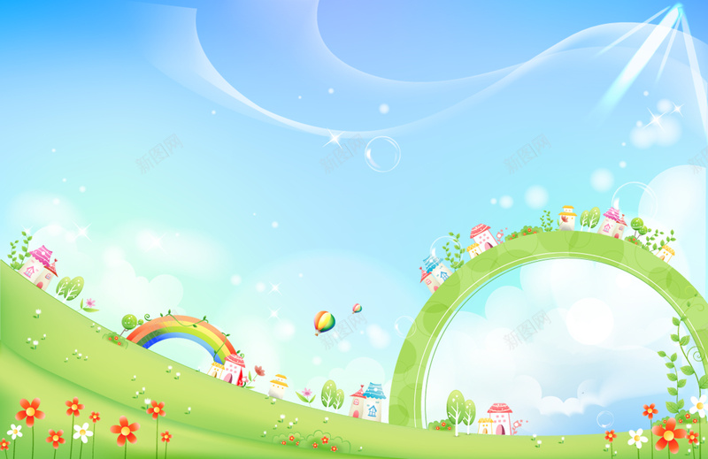 绿色手绘花草背景psd设计背景_88icon https://88icon.com 手绘 绿色 花草 草原 蓝天 线条 泡泡 卡通 童趣