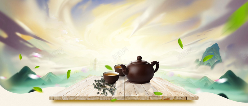 茶叶文艺小清新炫光创意黄bannerpsd设计背景_88icon https://88icon.com 茶叶 绿芽 春茶 新茶上市 春茶上市 早茶 文艺 小清新 春天 素材 广告 设计 背景 茶壶 天空