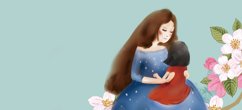 母亲节清新手绘蓝色bannerjpg设计背景_88icon https://88icon.com 母亲节 妈妈 手绘母女 花朵 花瓣 倍伴 感恩 母亲节宣传海报 促销 温馨 手绘 清新 简约 电商