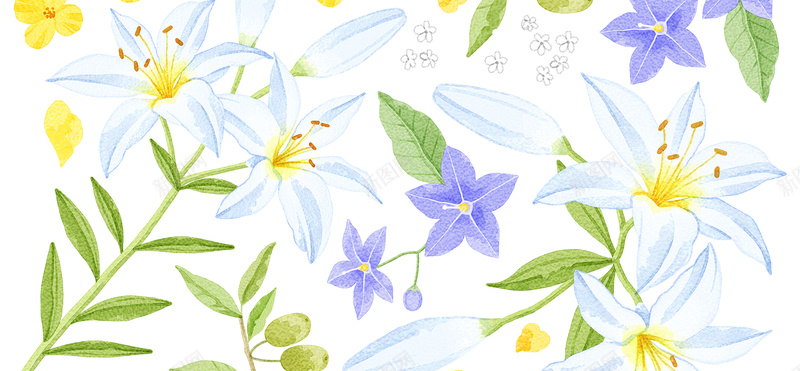 百合花瓣手绘彩色banner背景psd设计背景_88icon https://88icon.com 花瓣 百合花瓣 浪漫 梦幻 文艺 小清新 简约 花 花朵 素材 广告 设计 背景 手绘 百合 叶子