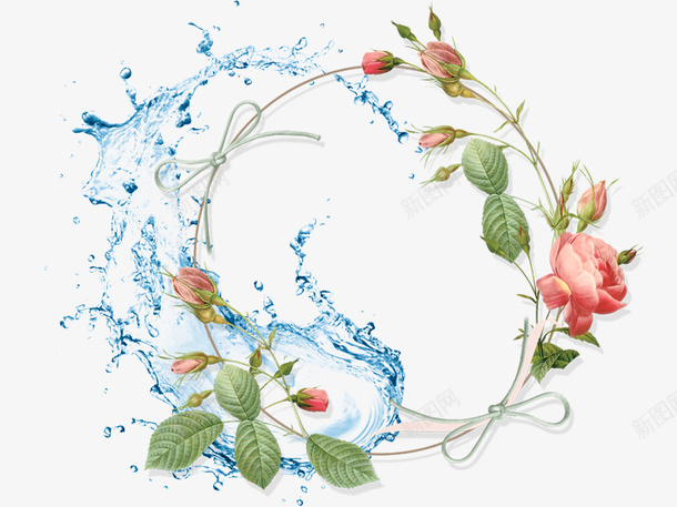 鲜花与水素材图片psd免抠素材_88icon https://88icon.com 水效果图 水珠 水滴 鲜花 绿叶 叶子 植物 化妆品素材 化妆品
