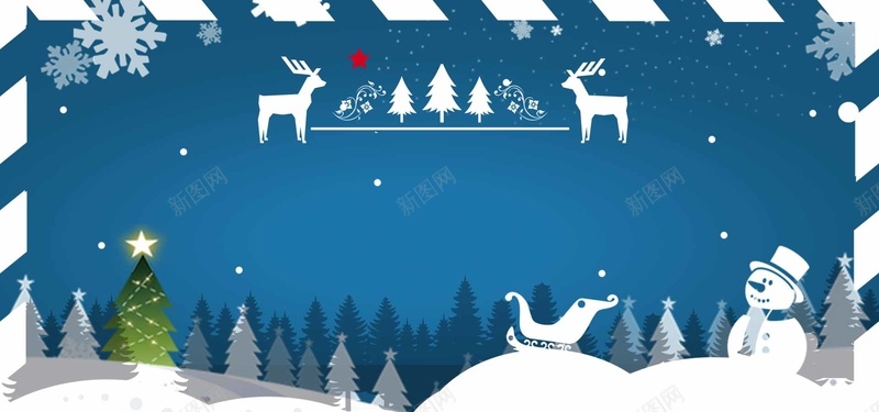 蓝色圣诞节卡通bannerpsd设计背景_88icon https://88icon.com 圣诞树 圣诞节 蓝色 雪人 雪橇 松树林 雪花 边框 冬天 冬季 卡通