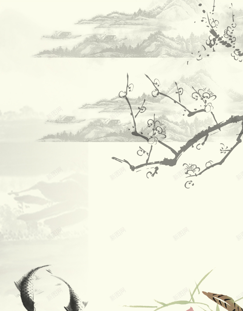 古典山水水墨鱼儿荷花茶文化浅黄H5背景jpg设计背景_88icon https://88icon.com 荷花 水墨 古典 浅黄色背景 雨 茶文化 H5背景 梅花 舒适
