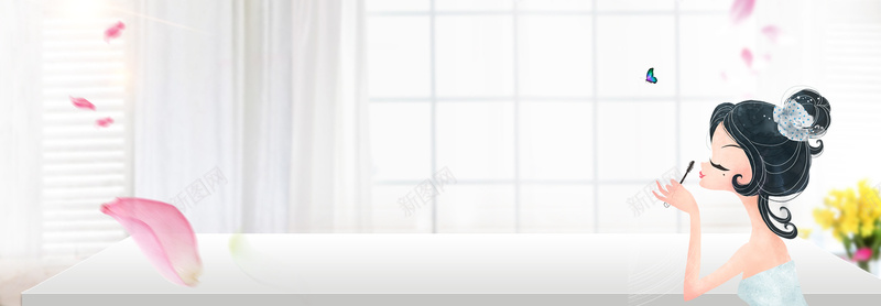 美妆节文艺小清新花瓣白bannerpsd设计背景_88icon https://88icon.com 化妆 美妆节 美妆 化妆品 文艺 小清新 简约 素材 广告 设计 背景 女生 几何 花瓣 窗外