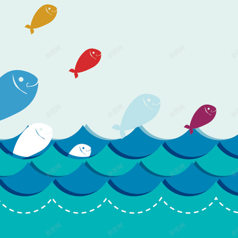 卡通手绘海浪鱼背景psd设计背景_88icon https://88icon.com 主图 卡通 手绘 插画海浪 海浪 童趣 背景 鱼