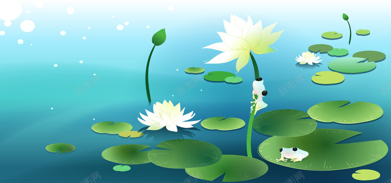 卡通荷塘jpg设计背景_88icon https://88icon.com 荷花 青蛙 荷叶 海报banner 卡通 童趣 手绘