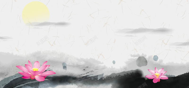 映日荷花海报背景psd设计背景_88icon https://88icon.com 中华文化 传统 文化 水墨 简约 月光 云朵 中国风 文艺 手绘 唯美 宁静 淡雅 莲花