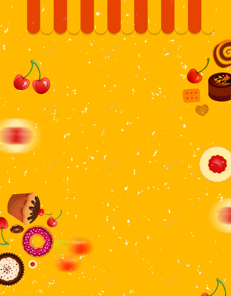 黄色背景上美味糕点psd设计背景_88icon https://88icon.com 生日快乐背景 黄色背景 糕点 蛋糕 蜡烛 PSD背景 樱桃 饼干