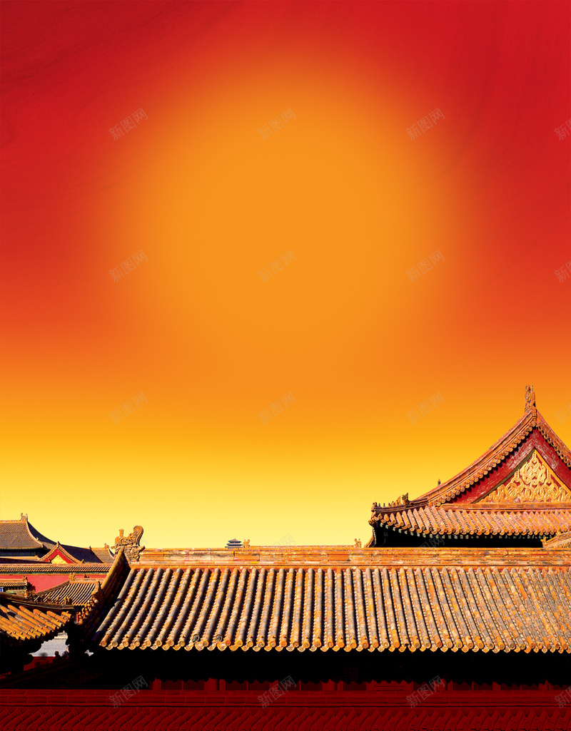 中式大气辉煌古建筑海报背景素材psd设计背景_88icon https://88icon.com 中国风 中式 大气 宏伟 辉煌 古建筑 故宫 古典 红日 红色橙色渐变背景 节日庆典海报 背景