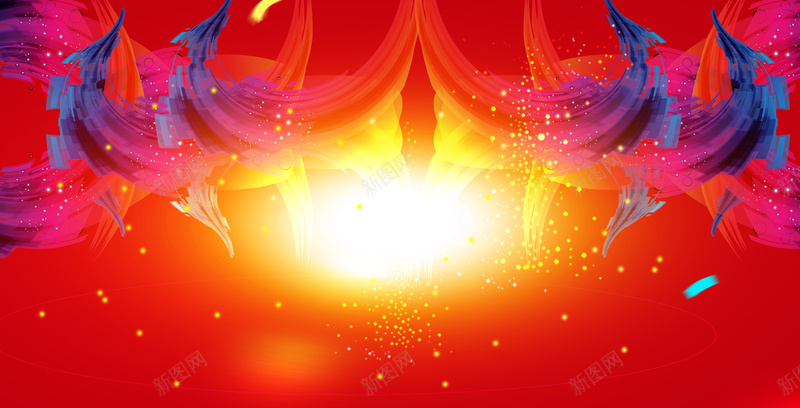 喜庆开门红炫彩背景psd设计背景_88icon https://88icon.com 背景 喜庆 开门红 蓝色 红色 光泽 绸带 开工