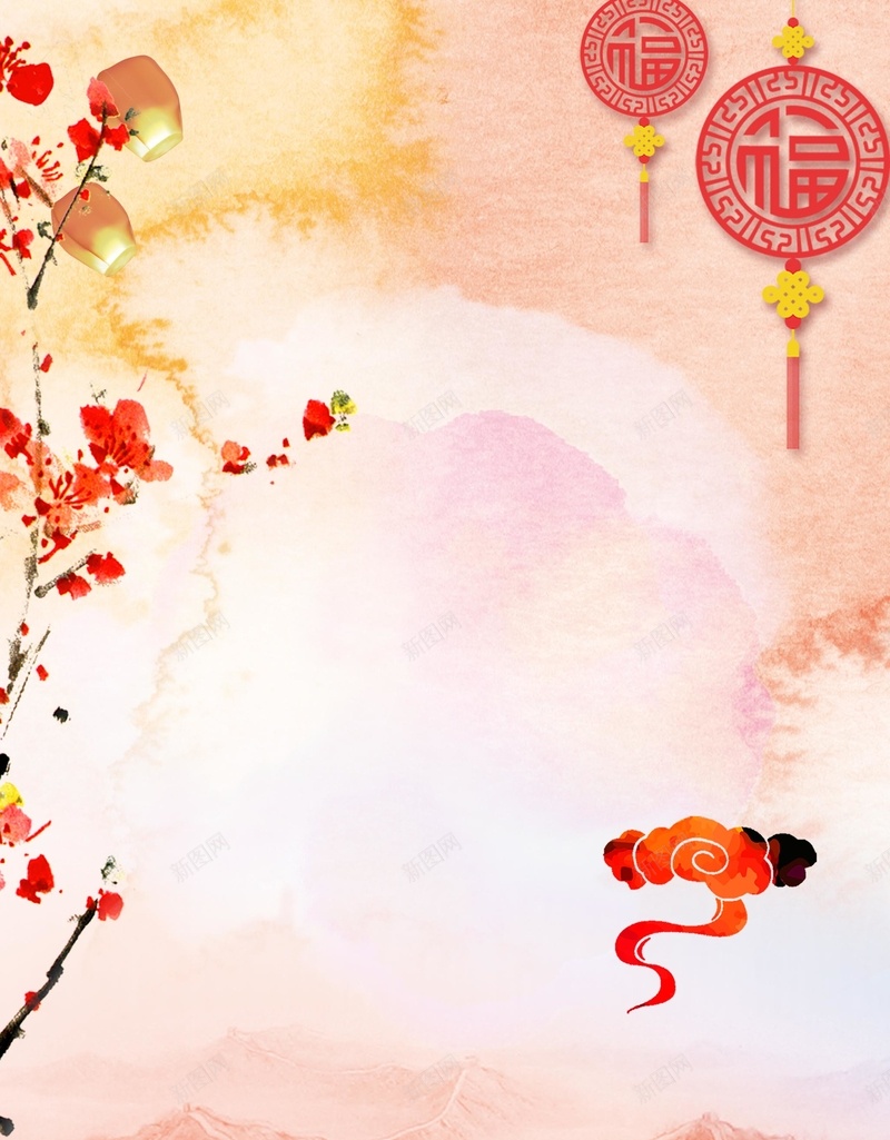 春节中国风海报背景psd设计背景_88icon https://88icon.com 鸡年 中国风 红色 灯笼 背景