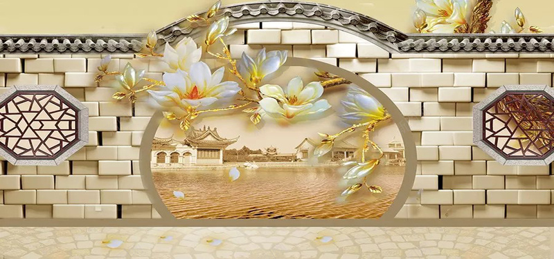 玉兰花背景jpg设计背景_88icon https://88icon.com 玉兰花 创意 墙砖 彩色 湖 天鹅 亭子 建筑 花瓣 海报banner