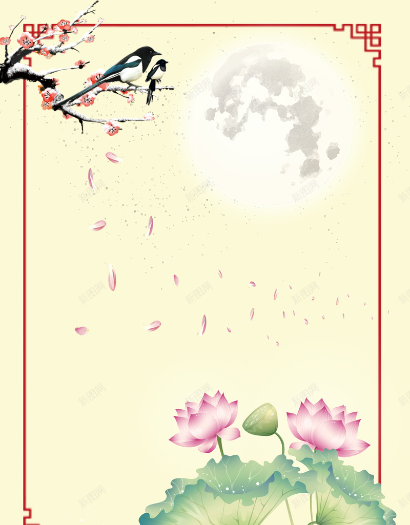 中国风梅花枝头喜鹊报喜背景素材jpg设计背景_88icon https://88icon.com 中国风 中国风背景 月亮 中式边框 梅花 花卉 莲花 荷花 莲叶 水墨花卉 水墨背景