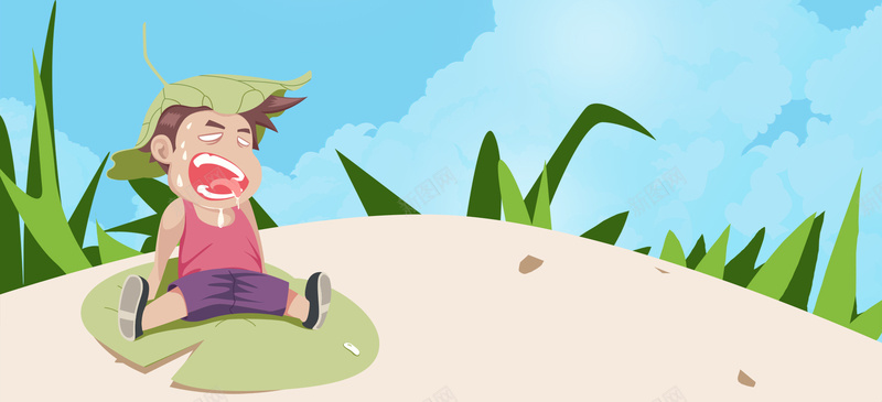 夏天卡通手绘插画促销节气蓝色背景psd设计背景_88icon https://88icon.com 卡通人物 夏天 手绘 插画 青草 促销节气 蓝色背景 小清新 荷叶 清凉
