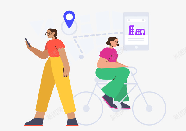 扁平插画人物定位png免抠素材_88icon https://88icon.com 扁平 插画 定位 地图 骑车