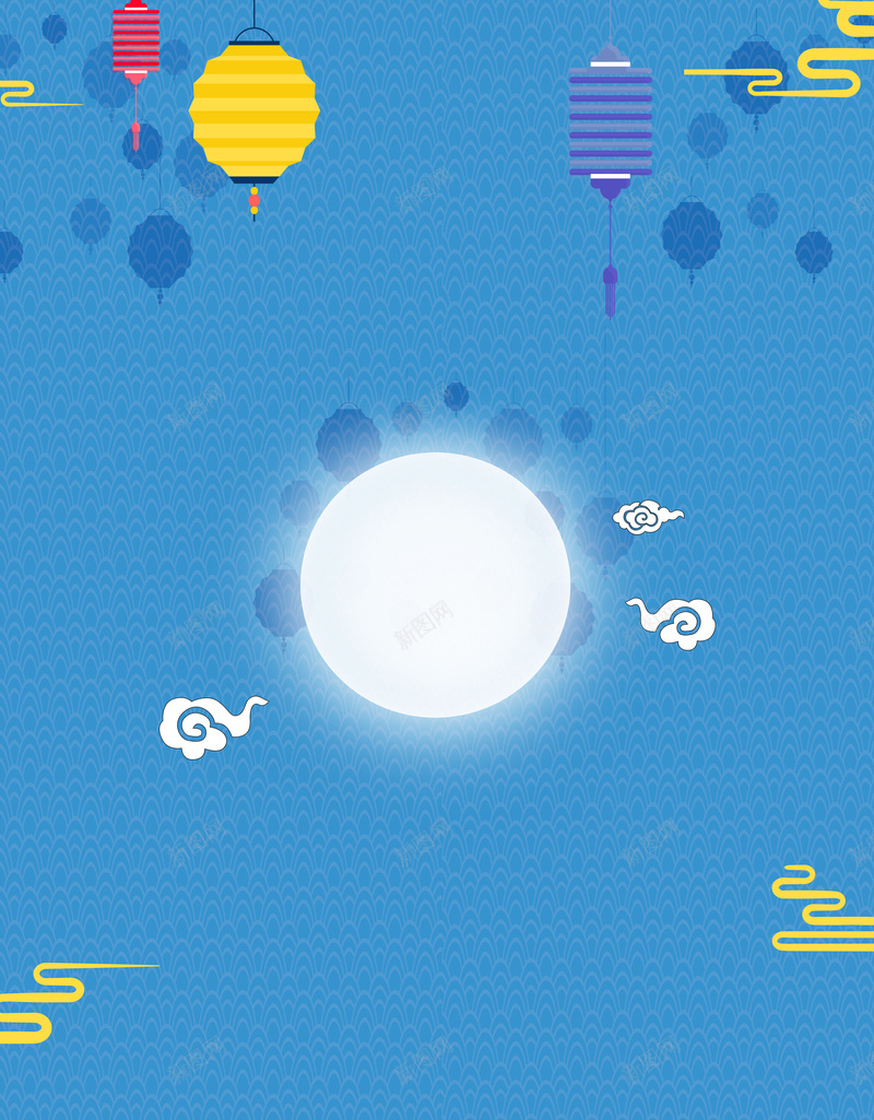 简约扁平蓝色月满中秋促销活动psd设计背景_88icon https://88icon.com 月满中秋 促销 扁平 简约 蓝色 活动 月亮 灯笼 祥云