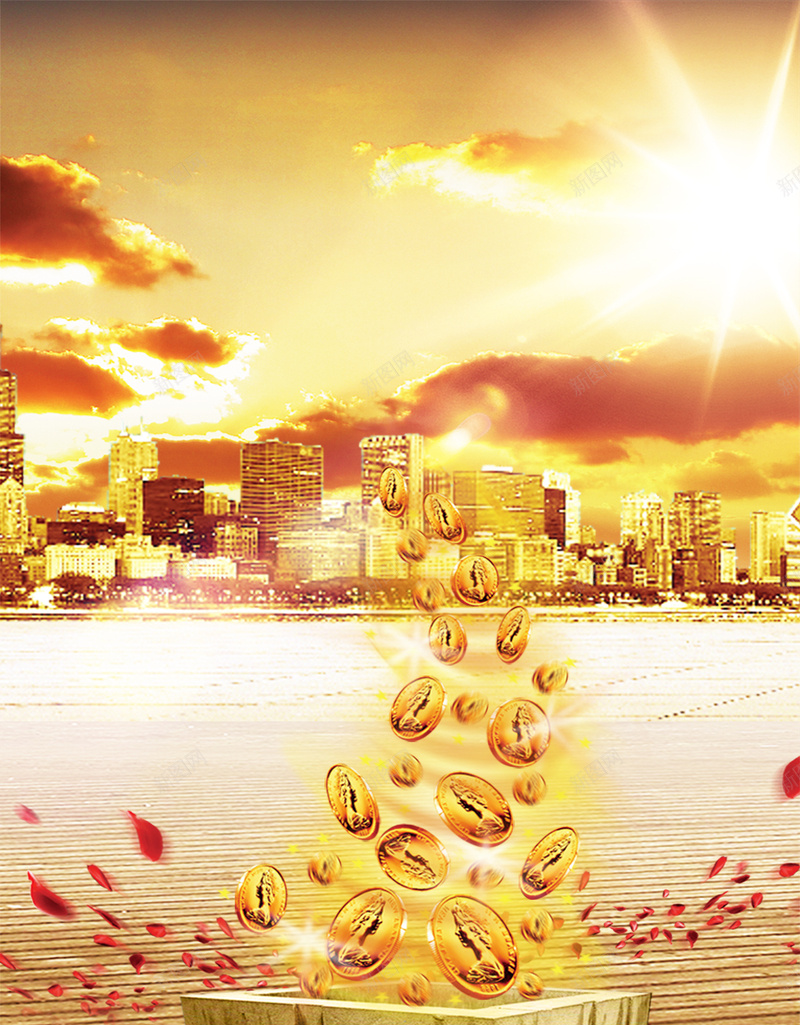 豪华金色货币H5背景素材psd设计背景_88icon https://88icon.com 城市建筑 豪华 货币 金色 黄昏 大气