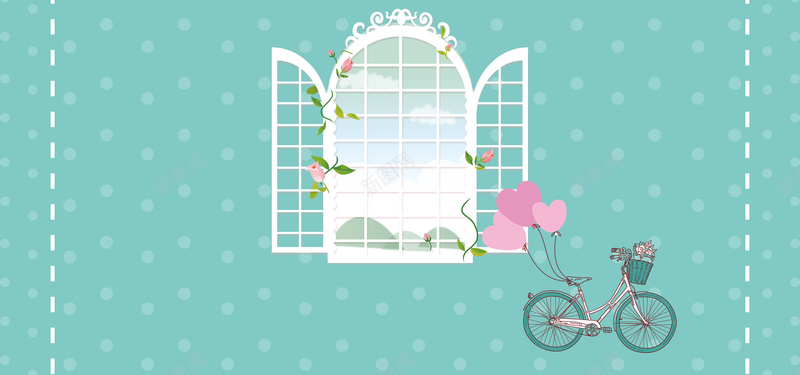 装饰婚礼手绘蓝色banner背景psd设计背景_88icon https://88icon.com 装饰婚礼 小清新 婚庆 婚礼 结婚 文艺 简约 白点 几何 窗户 自行车 手绘 背景 广告 设计
