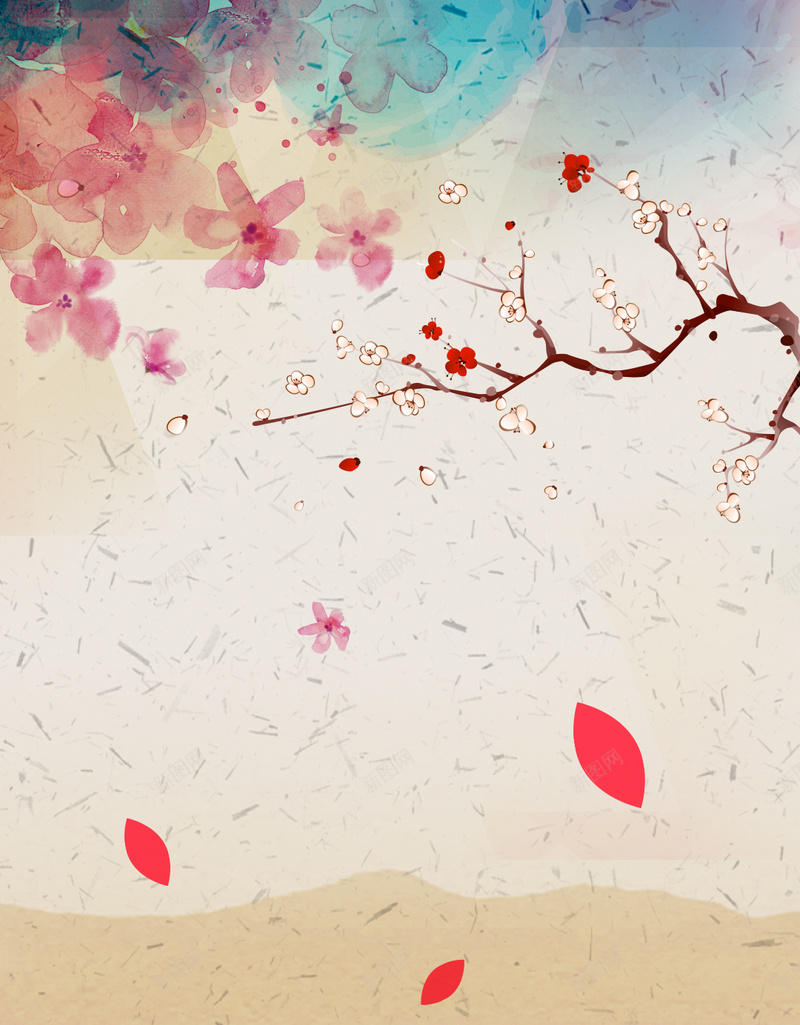 春暖花开复古中国风H5背景素材jpg设计背景_88icon https://88icon.com 春暖花开 复古 中国风 梅花 水墨 花瓣 PSD分层 促销 宣传 H5背景素材