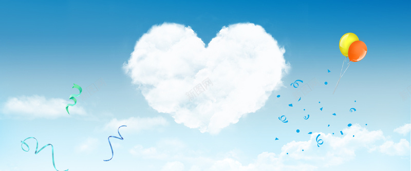 蓝色爱情背景psd设计背景_88icon https://88icon.com 情人节 云朵心 蓝天 气球 海报banner 浪漫 梦幻