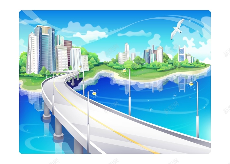 港口卡通城市矢量素材模板psd设计背景_88icon https://88icon.com 卡通 城市 海报 港口 矢量 大海 建筑 桥梁 AI 童趣 手绘