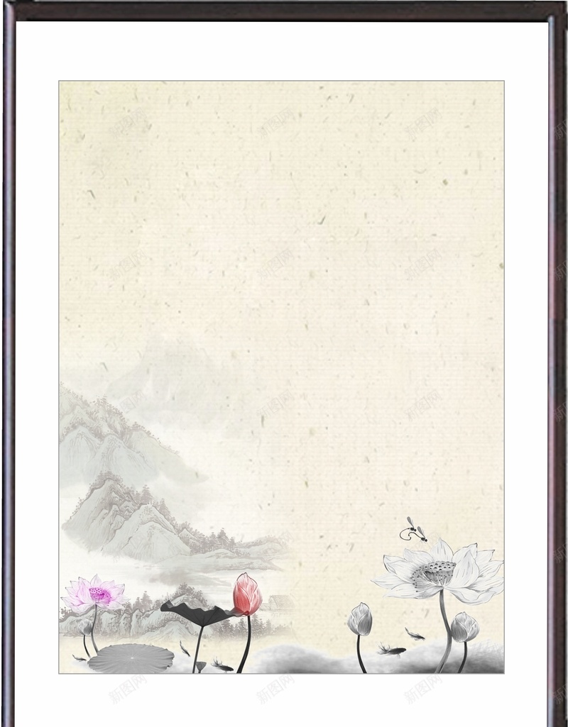 中国风手绘荷花背景jpg设计背景_88icon https://88icon.com 中国风 展板 古典 边框 墨迹 水墨 字画 荷花 高山 手绘 白色