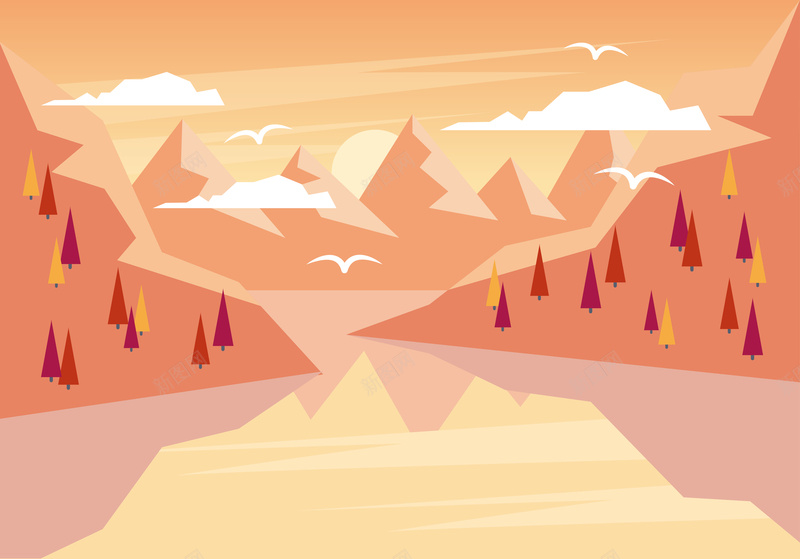 橙色梦幻湖泊扁平风景背景素材eps设计背景_88icon https://88icon.com 梦幻背景 梦幻 湖泊 素材 风景 橙色 扁平 背景 橙色背景 梦幻风景 扁平风景 素材背景 卡通