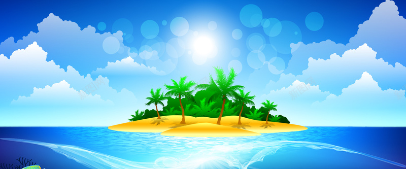 梦幻小岛背景jpg设计背景_88icon https://88icon.com 卡通 卡通景色 手绘 海岛 海岛小船 海报banner 童趣 蓝天白云