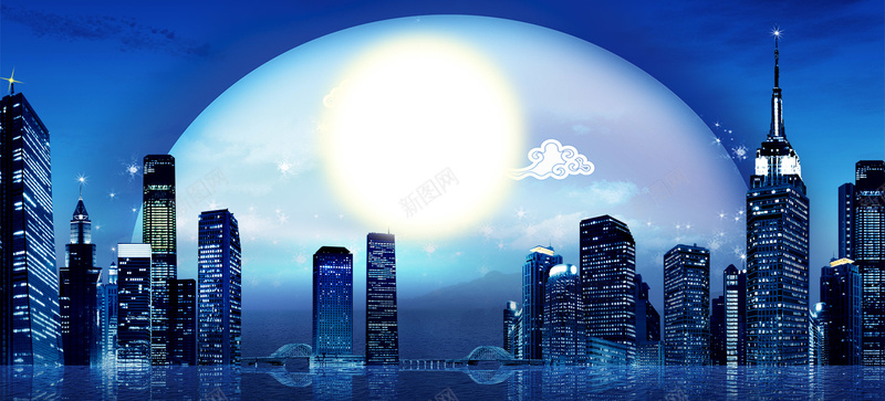 蓝色城市背景psd设计背景_88icon https://88icon.com 城市 夜间 建筑 晚上 蓝色 月亮 淘宝 天猫 店招 横幅 条幅 背景 banner 海报banner