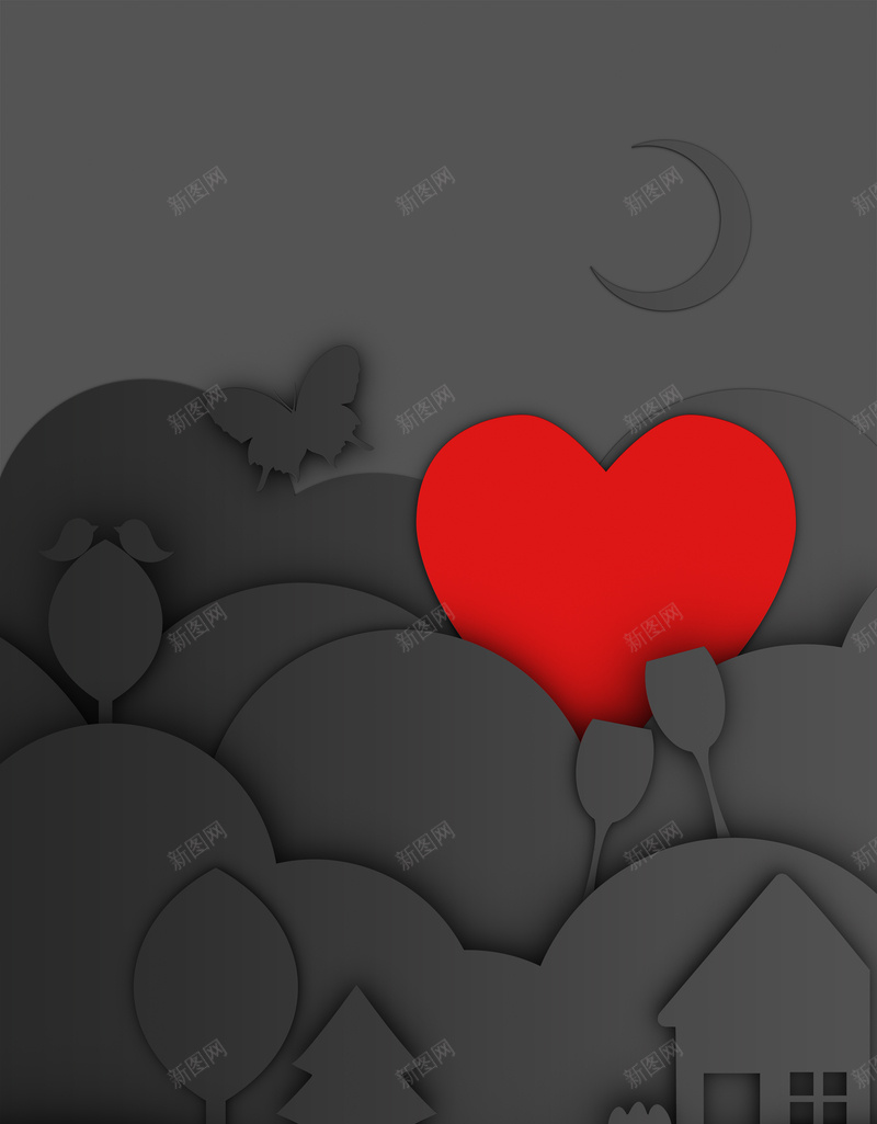 灰色背景红色爱心jpg设计背景_88icon https://88icon.com 月亮 灰色 爱心 红色 背景 房子 红酒杯 约会 剪影 山丘
